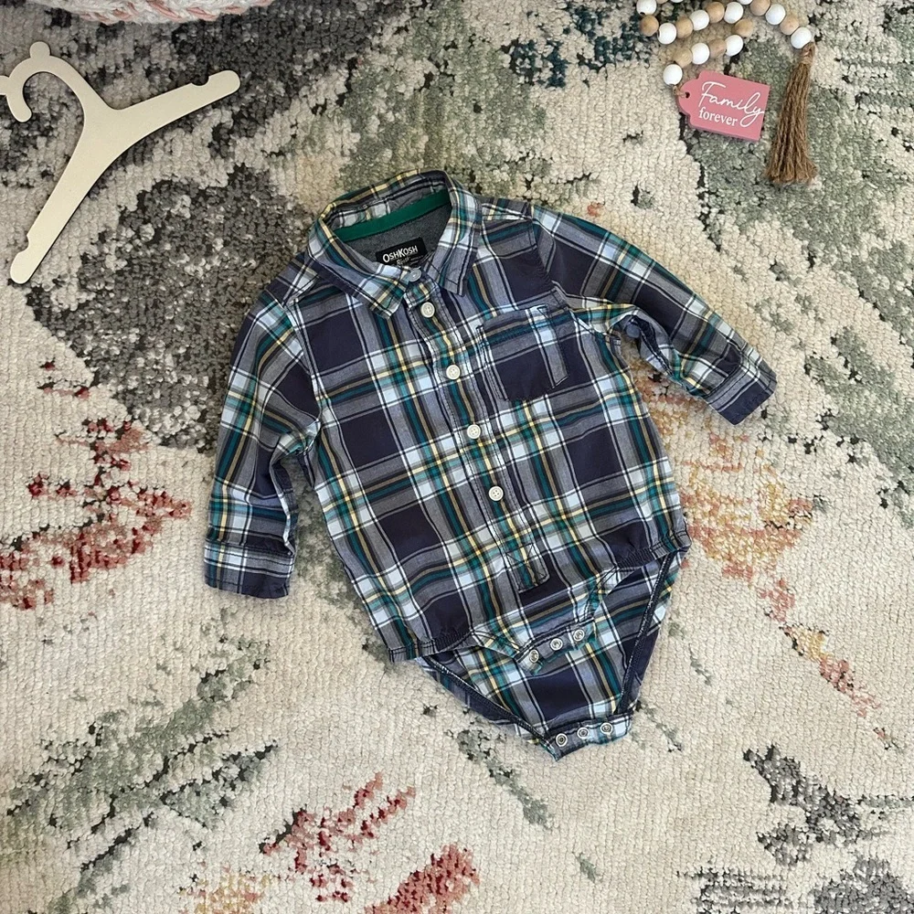 OshKosh B’Gosh Rustic Plaid Long-Sleeve Baby Boy Long Sleeve Bodysuit Shirt 12M